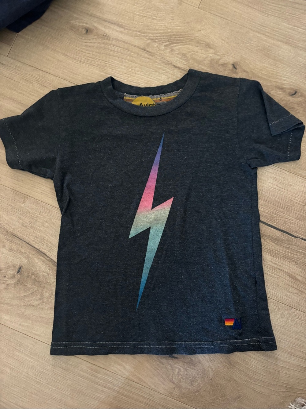 Aviator Nation Kids Charcoal Tee with Gradient Lightning Bolt